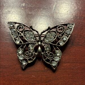Elegant Black and Silver Butterfly Brooch